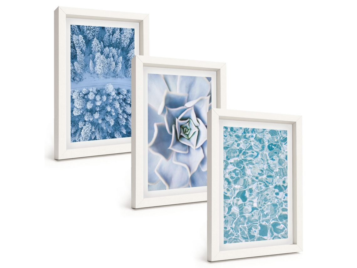 Composição De Quadros Floresta De Inverno, Água Com Flores Azuis Espelharte (3 Peças 20x30 Cm)