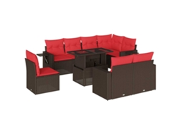 Conjunto de Sofá de Jardim com 9 Peças e Almofadas em Rattan Sintético Marrom MAISON EXCLUSIVE