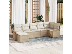 Vidaxl Conjunto De Sofá De Jardim 7 Unid. Bege Vime Pe