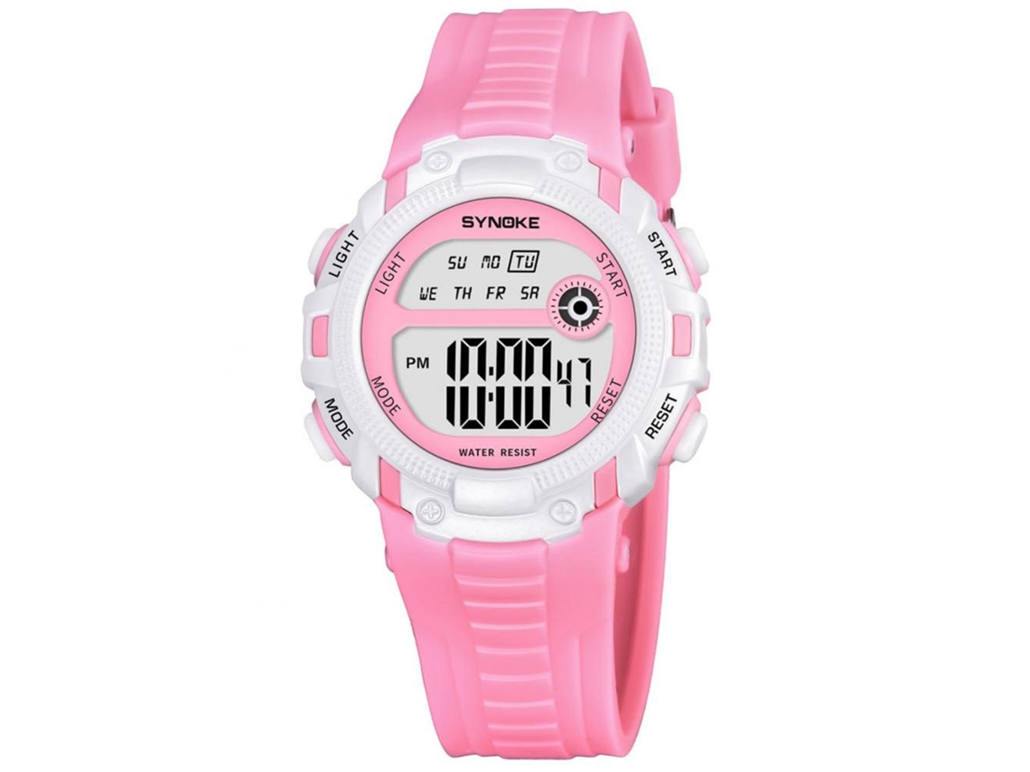 Pulseira de relógio eletrônico digital multifuncional à prova d'água Synoke (rosa)