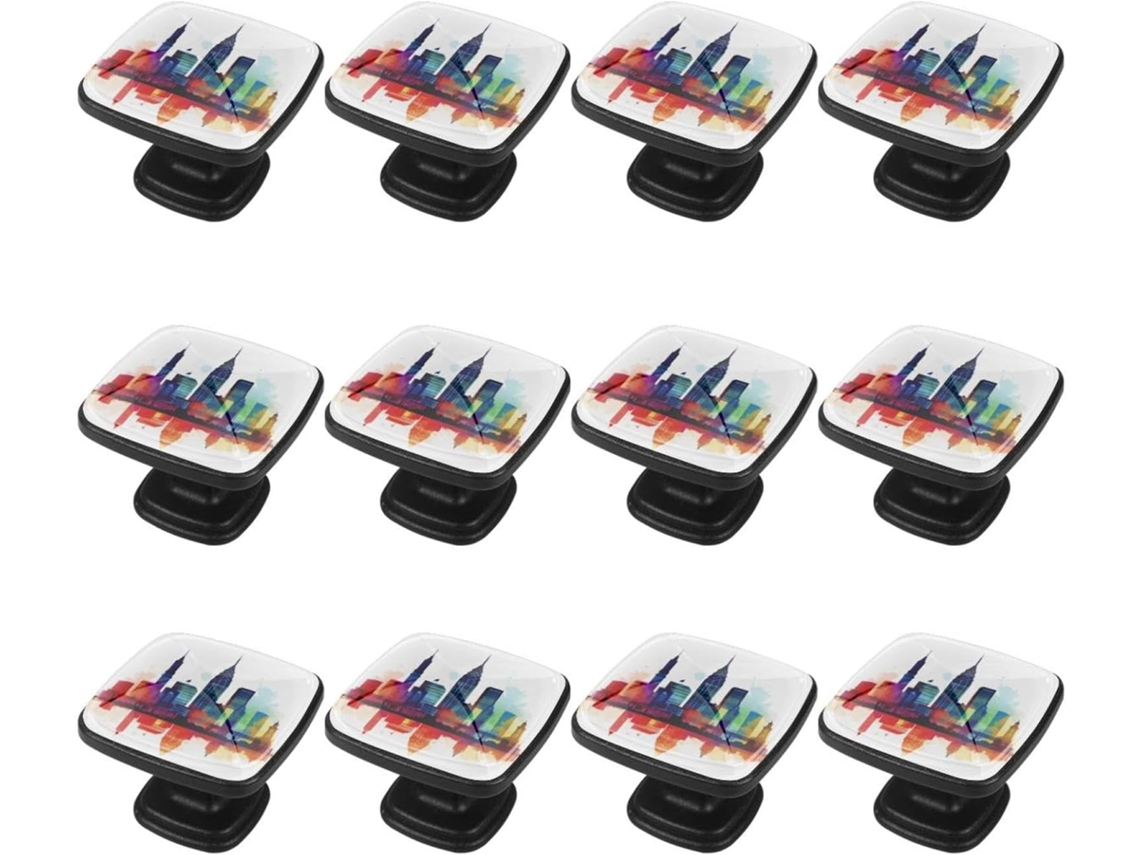 Puxadores E Botões Quadrados Para Gavetas Armários, Conjunto De 12 Peças, Design Arquitetônico Urbano Colorido