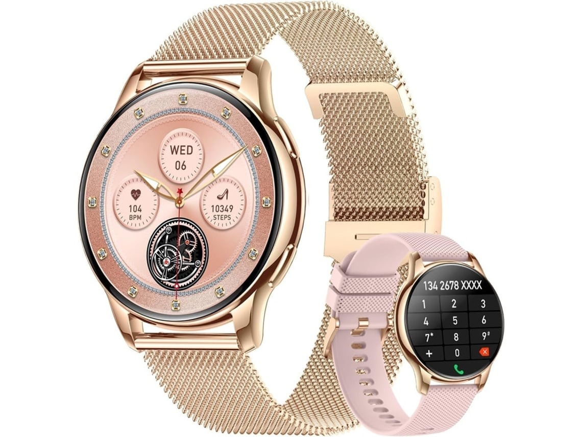 Smartwatch para Mulheres Relógio de Chamada Bluetooth À Prova de Água Rastreador de Fitness com Tela de Toque Redonda AMOLED de 1.32 com Yizhood