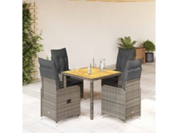 Vidaxl 5 Pcs Conjunto Bistrô De Jardim C/ Almofadões Vime Pe Cinza