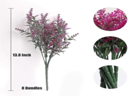 Lavanda Artificial - 8 Buquês - Vermelho, Rosa Vermelha, Seda/plástico - Resistente Aos Raios Uv - Para Interiores E Exterior E Casamentos | Lurelia