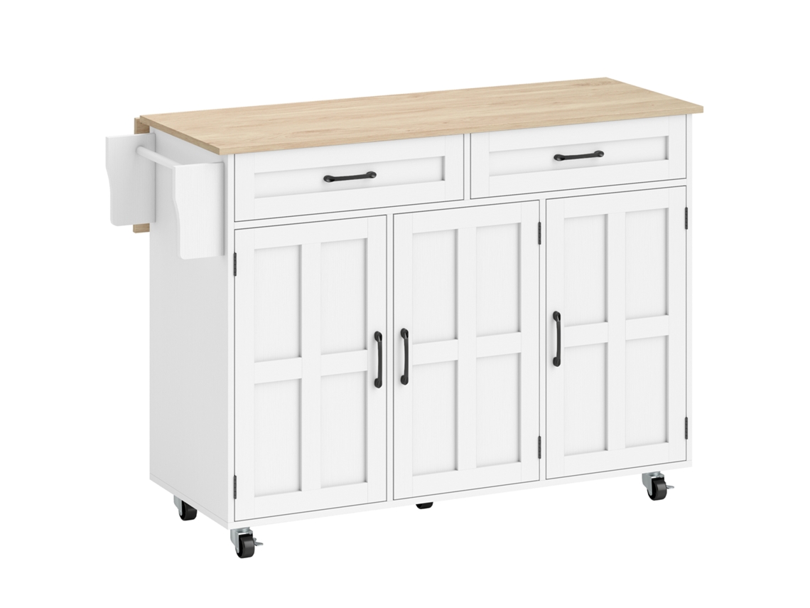 Ilha De Cozinha Com Bancada Extensível, Para Sala De Jantar, Branca
