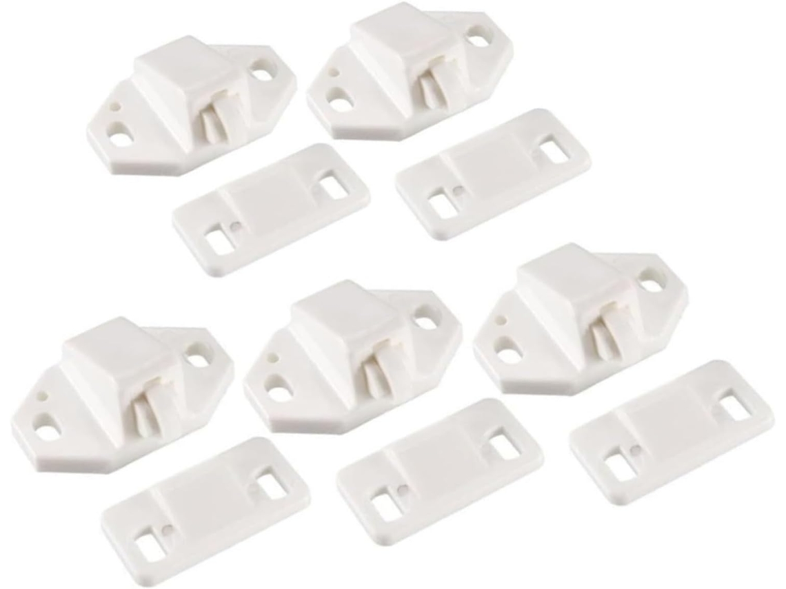 Conjunto De 5 Travas Rolete Brancas Para Portas, Em Plástico Abs Com