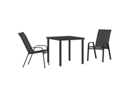 Conjunto 3 De Jantar Preto Vidaxl Textilene E Aço