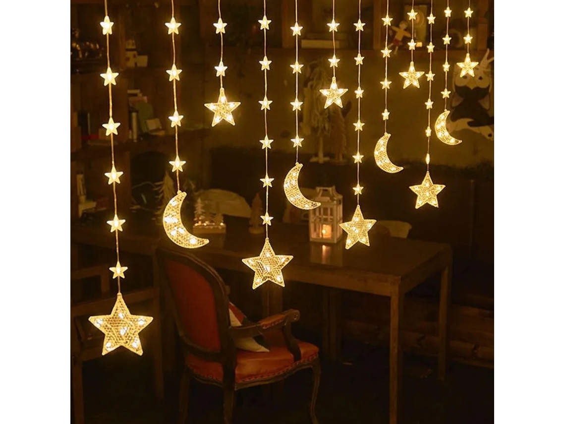 W Guirlanda Lua E Estrelas 98 Led Branco Quente Branco 1.5v