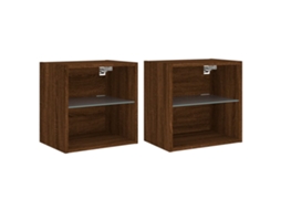 Conjunto de Mesas de Cabeceira Parede com Luzes Led 2 Pcs Carvalho Castanho MAISON EXCLUSIVE