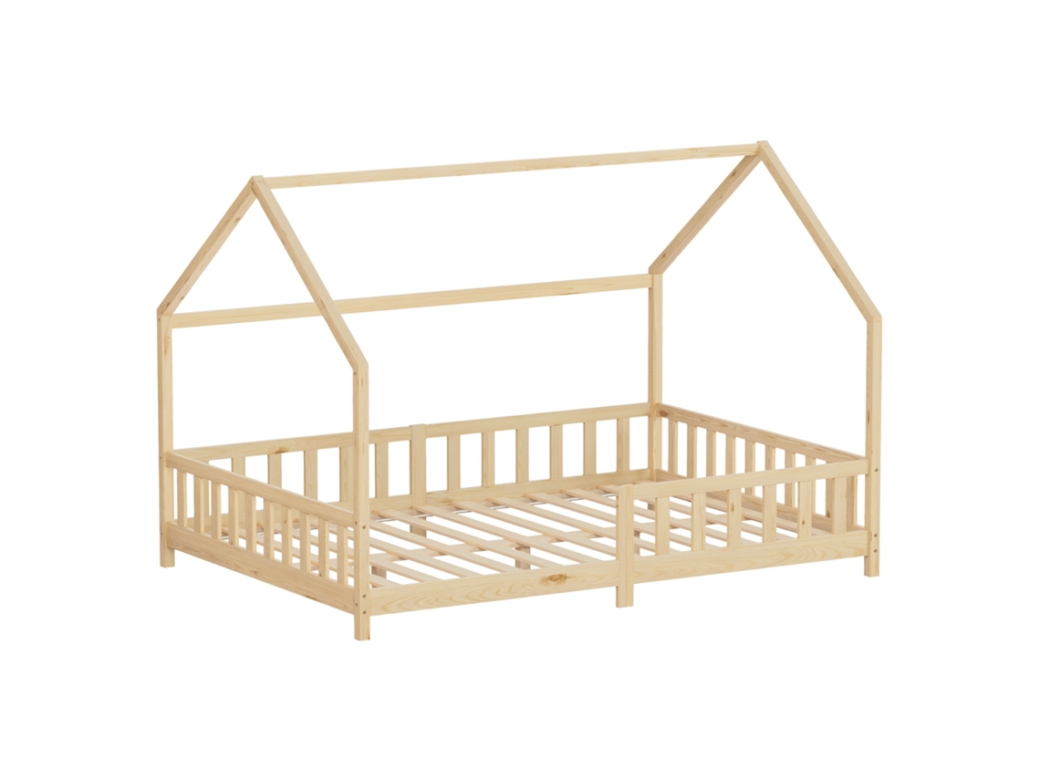 Cama Infantil Ml-design 140x200 Cm, Natural, Forma De Casa, Com Proteção Contra Quedas