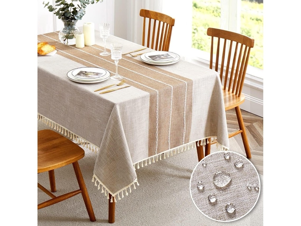 Toalha De Mesa Retangular Impermeável Em Algodão E Linho - 140 X 260 Cm