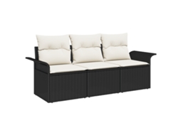 Conjunto 3 Assentos De Jardim Vidaxl Preto Vime Pe (196 X 62 X 69 Cm)
