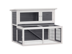 Hasenstall 2 Ebenen Mit Klappbar Dach Kaninchenstall Aus Vollholz Winterfest Doppelstockhaus 122x95x93,5 Cm Cinza