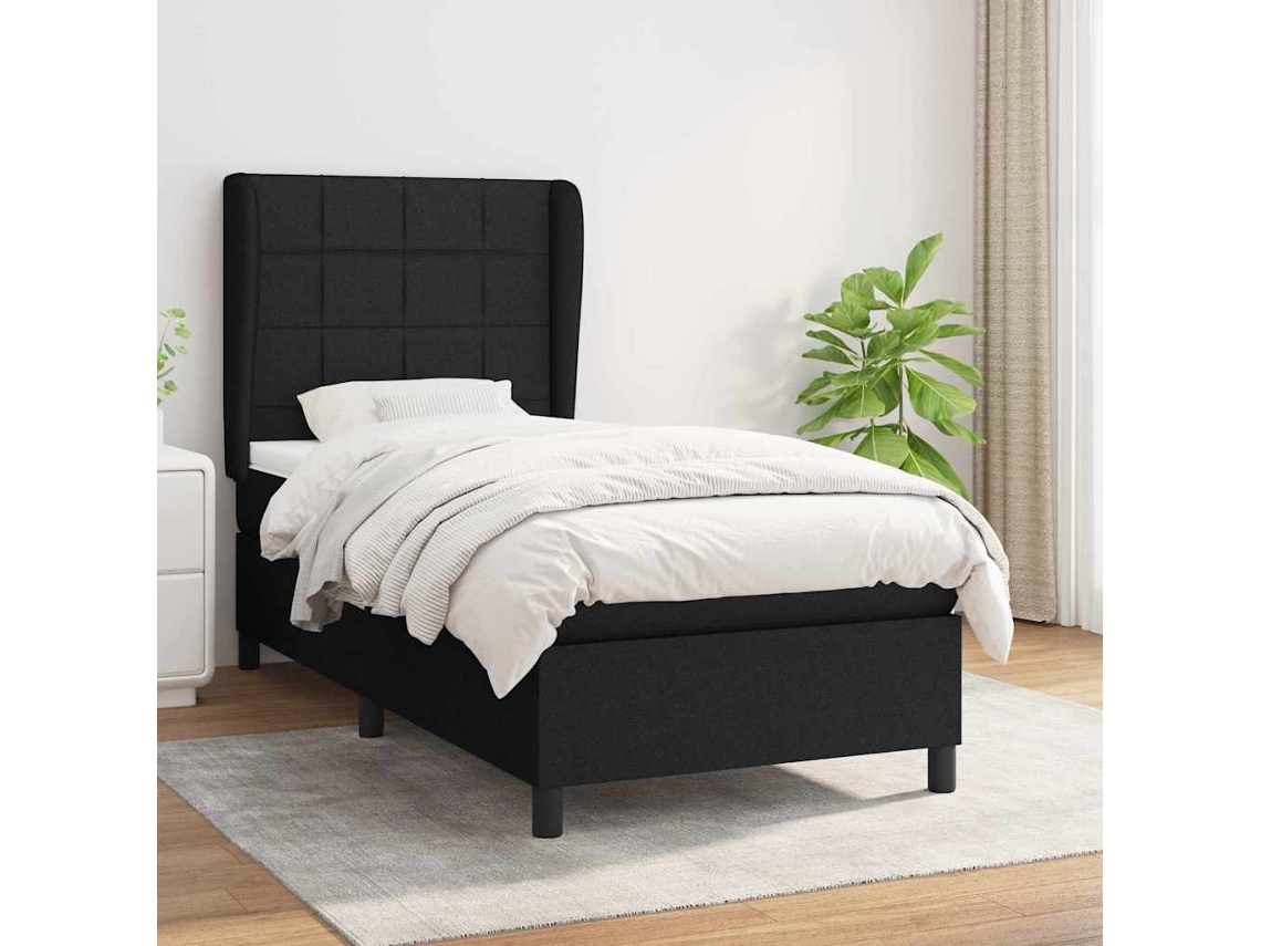 Vidaxl Cama Com Molas/colchão 90x200 Cm Tecido Preto
