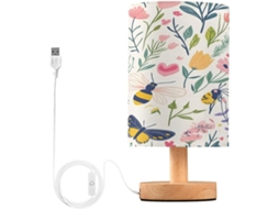Cabeceira Abajur com estampa floral delicada para quarto, com suporte para carregamento USB-C e luminária de mesa para cabeceira.