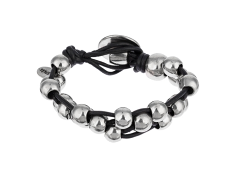 Pulseira de Couro e Prata com Bolas Banhadas a Prata Linked GLORIA MAGO