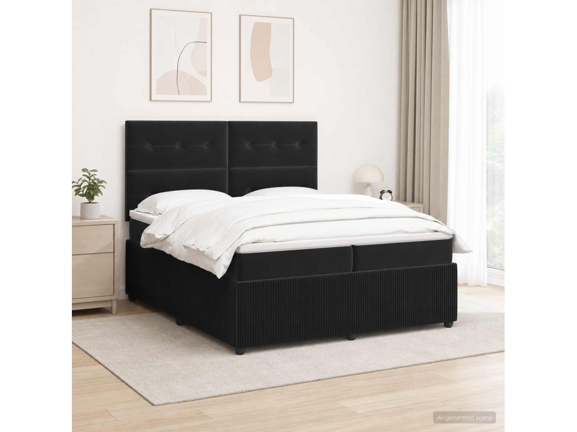Vidaxl Cama Box Com Led E Colchão Preto 200 X 200 Cm Veludo