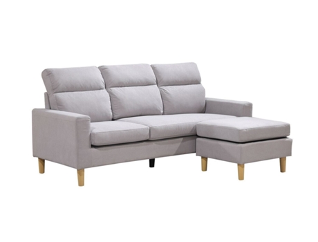 Sofá Agora + Puff Conversível em Chaise Longue 196Cm Bege SALDOSYSTOCKS