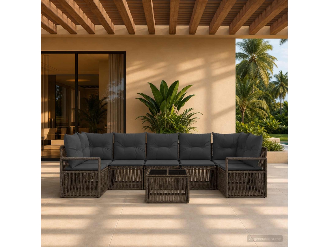 Vidaxl Conjunto De Sofá De Jardim 8 Unid. Cinzento Vime Pe
