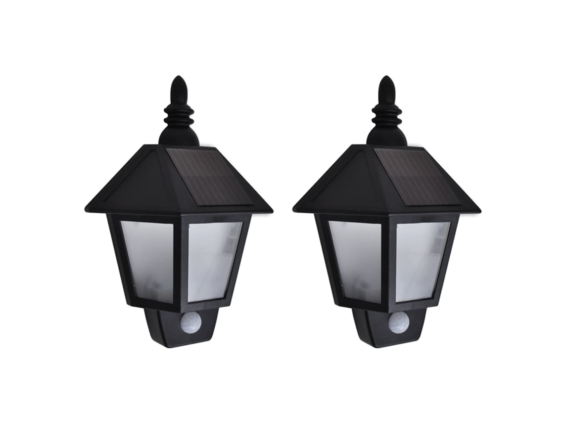 Vidaxl Candeeiros De Parede Solares 2 Pcs C/ Sensor De Movimento Preto