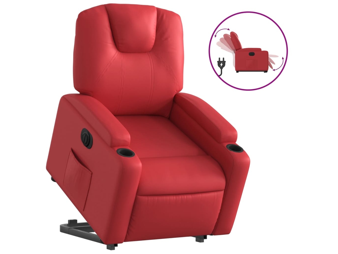 Poltrona reclinável elevatória elétrica VIDAXL couro artif. vermelho