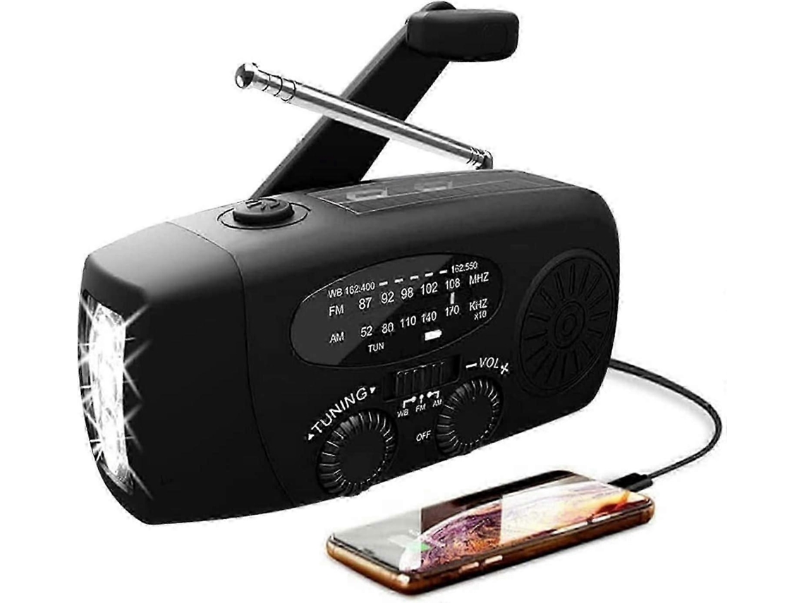 Rádio Solar Com Manivela, Lanterna E Carregador Portátil De 2000 Mah Compatibilidade Universal Design Preto Olysi Shop