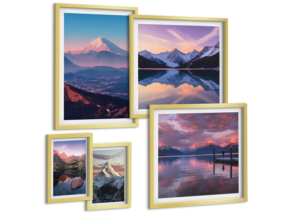Composição De Quadros Dama Parisiense Com Óculos Eiffel Moldura Dourada Quadros Para A Sala De Estar Espelharte (conjunto De 5 Imagens)