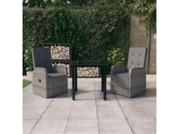 Vidaxl 3 Pcs Conjunto De Jantar Para Jardim Com Almofadões Cinzento