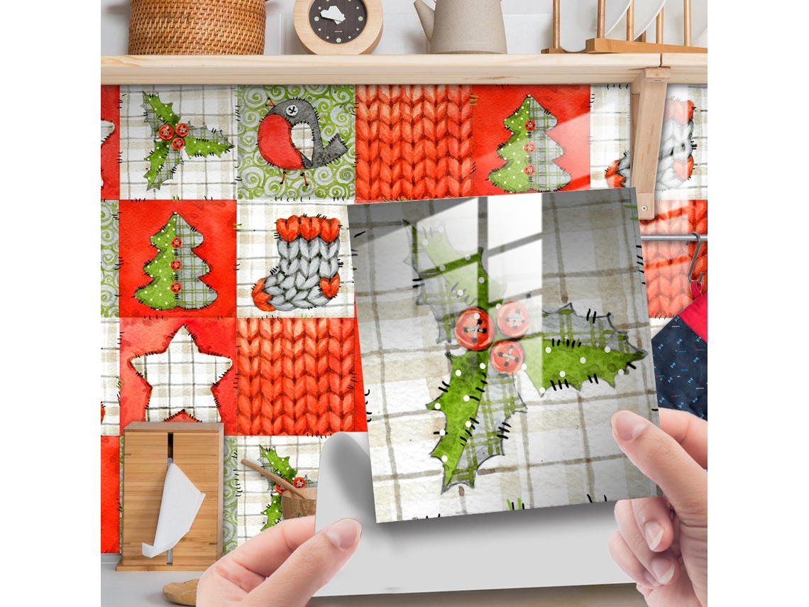 Autocolantes Para Azulejos De Natal, Árvore De Natal Autocolante Impermeável Para Cozinha Banheiro Chão 24 Folhas