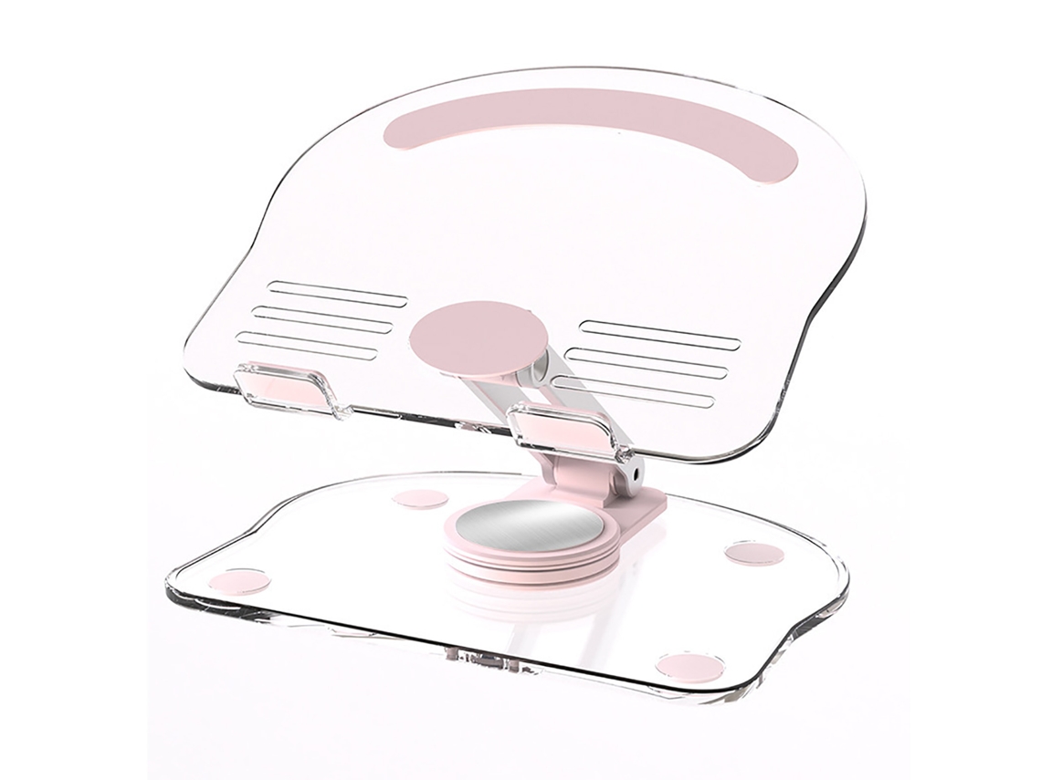 Soporte para tablet de acrílico plegable, elevable y con rotación de 360°, transparente rosa | S/MARCA