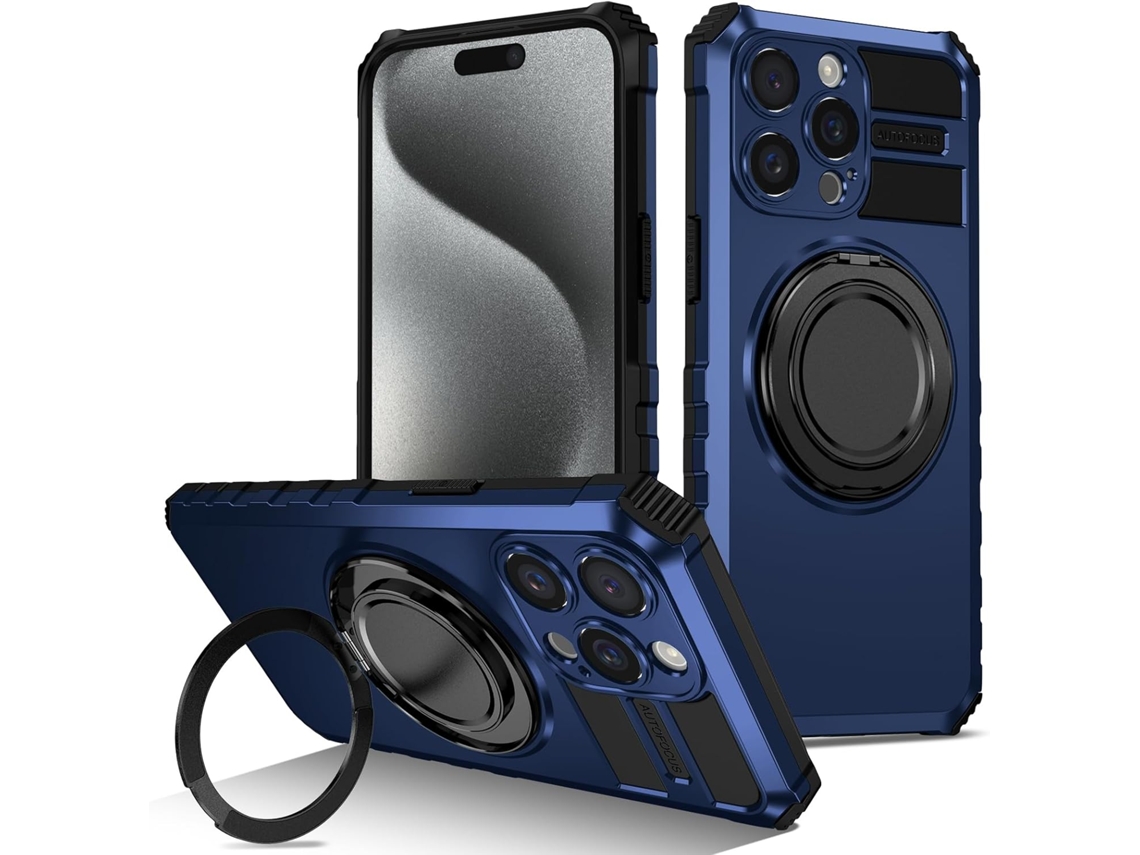 Capa Protetora Magnética Giratória 360° Para Iphone 15 Pro Max, Suporte Para Celular, À Prova De Choque, Azul Royal