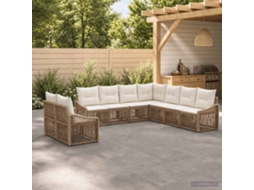 Vidaxl Conjunto De Sofá De Jardim 9 Unid. Bege Vime Pe