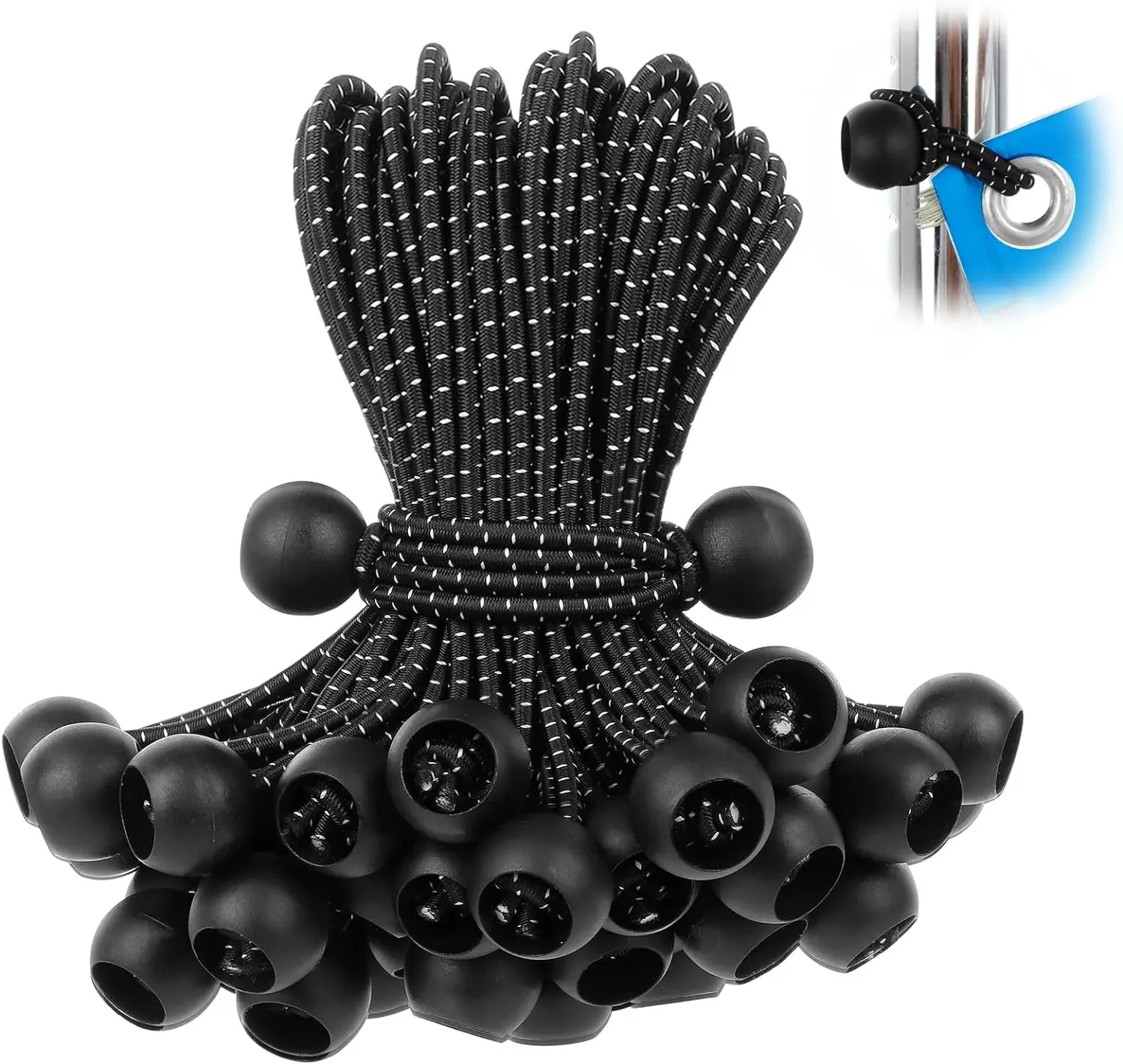 Cordas Elásticas Com Bola, 50 Unidades, Preto, Resistente, Anti-uv, Para Lonas, Barracas