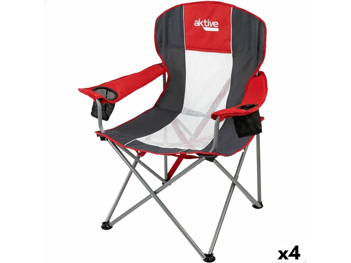 Cadeira Dobrável para Campismo Aktive Vermelho Cinzento Escuro 56 X 98 X 59 Cm 4 Unidades