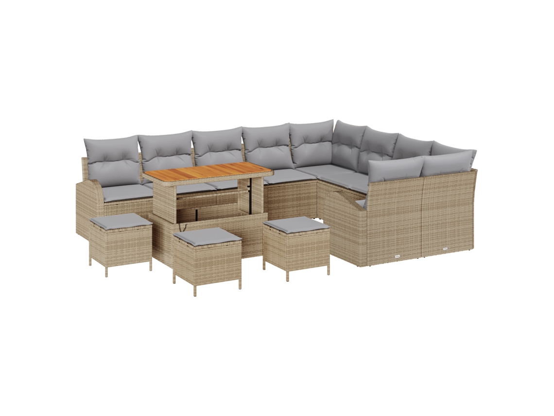 Conjunto 13 Conjunto De Sofá De Jardim Vidaxl Bege Vime Pe (110 X 55 X 71 Cm)