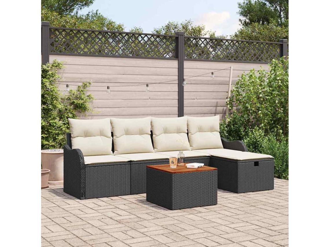 Vidaxl Conjunto De Sofá De Jardim 6 Unid. Preto Rattan Sintético