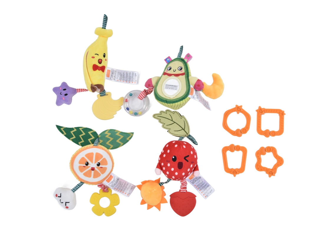 4pcs Brinquedos Para Carrinho De Bebê Fibra De Poliéster Design Fruta Com Som Bi-bi