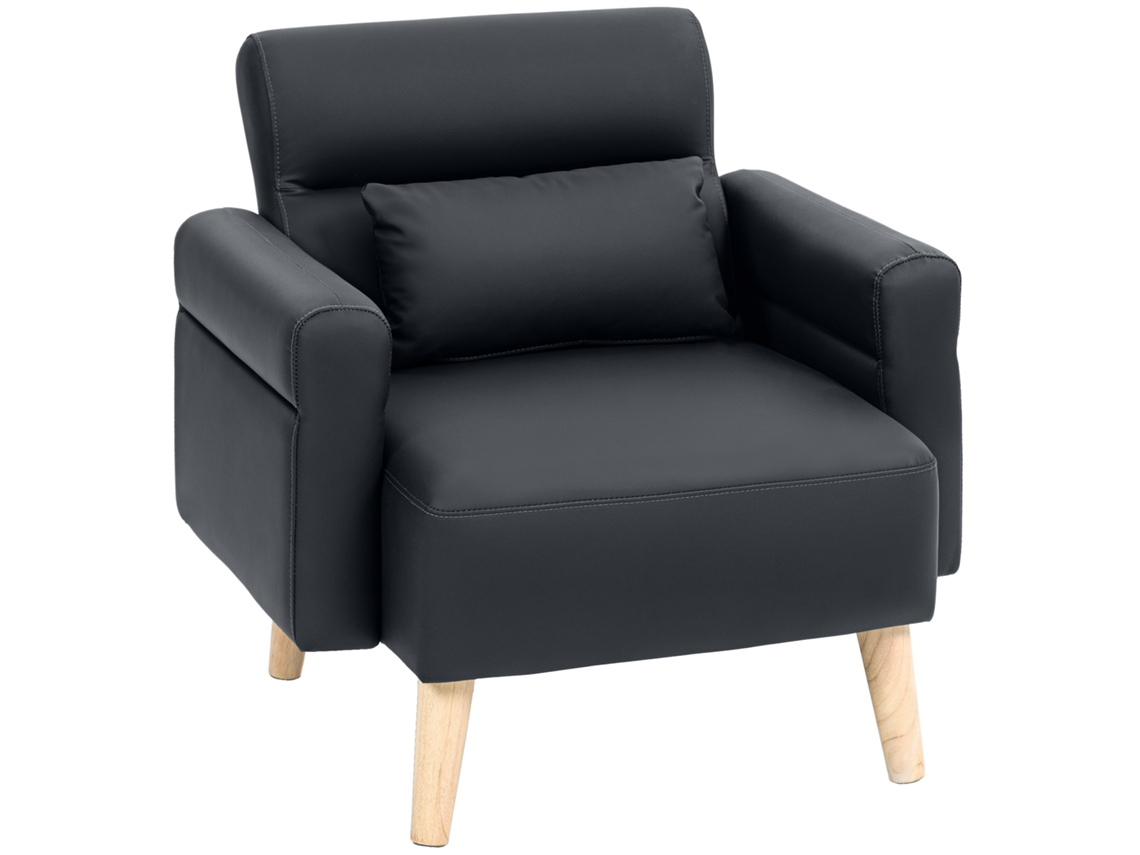 Poltrona Couro Sintético Braços Acolchoados Preto