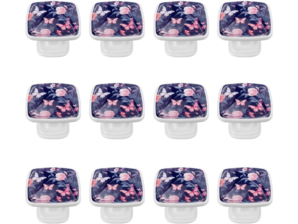 Puxadores Quadrados Para Gavetas De Cômoda, Puxadores Para Armários De Cozinha, 12 Peças, Borboleta, Rosa, Puxadores E
