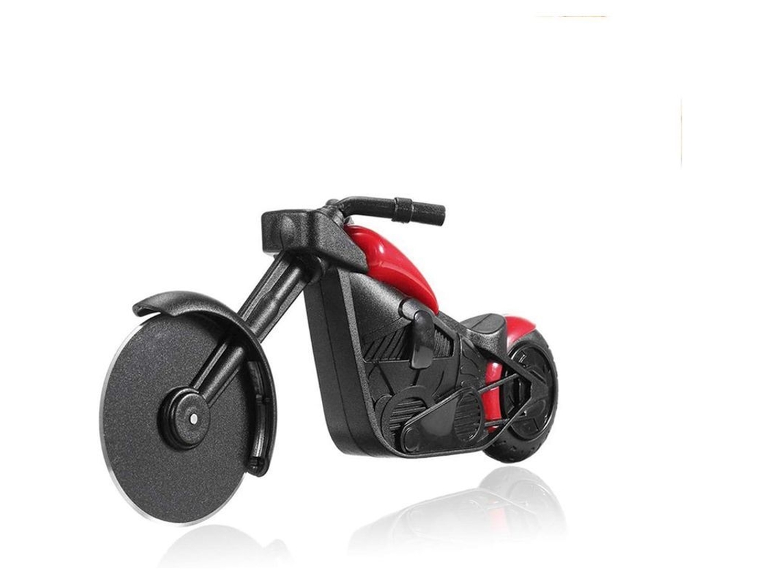 Cortador de pizza em formato de motocicleta, feito de aço inoxidável e plástico vermelho 2025 para cozinhar.