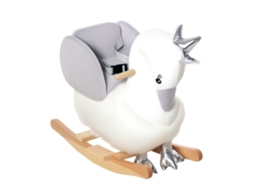 Cavalo Baloiço para Bebés com Forma de Cisnei com Sons Apoio para os Pés e Cinto de Segurança 60x33x59 Cm Branco e Cinza Ge