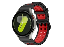 Bracelete Para Samsung Galaxy Watch 7 (40mm/44mm) - Silicone Duas Cores Ocean - Furos Duplos - Preto E Vermelho