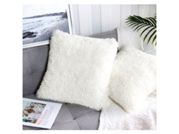 Capinha de Almofada de Pelo Artificial, Super Macia, para Sofá/Cama, Bege, 45x45cm, Pack de 2