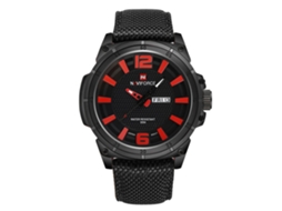 Relógio de quartzo masculino Naviforce com pulseira de nylon à prova d'água, calendário comercial, vermelho.