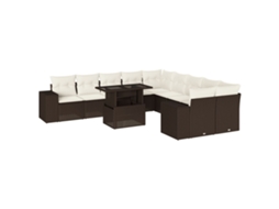 Conjunto de 11 Sofás de Jardim C/ Almofadões Vime Pe Castanho MAISON EXCLUSIVE (11 pcs)