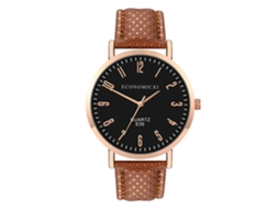 Relógio de Pulso Feminino de Couro Pu Moda Mostrador Redondo Casual Quartzo Preto Marrom