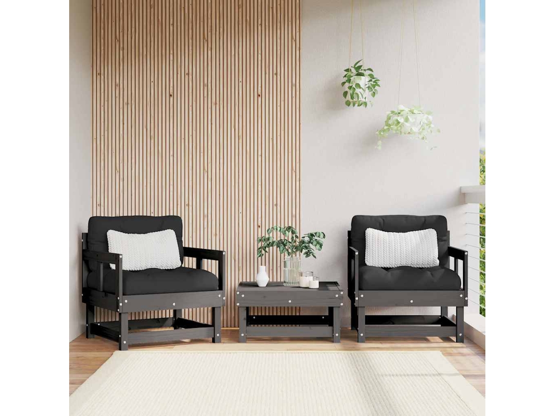 Vidaxl Cadeiras De Jardim C/ Almofadões 2 Pcs Pinho Maciço Cinzento