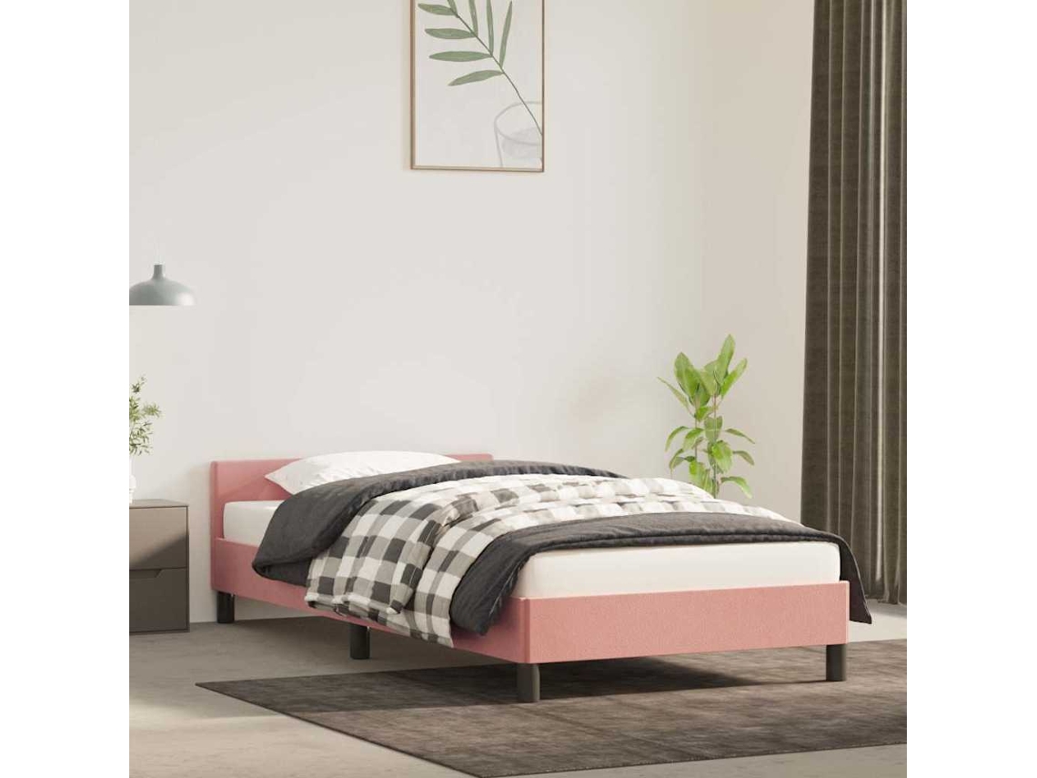 Vidaxl Estrutura Cama C/ Cabeceira Sem Colchão 90x190 Cm Veludo Rosa
