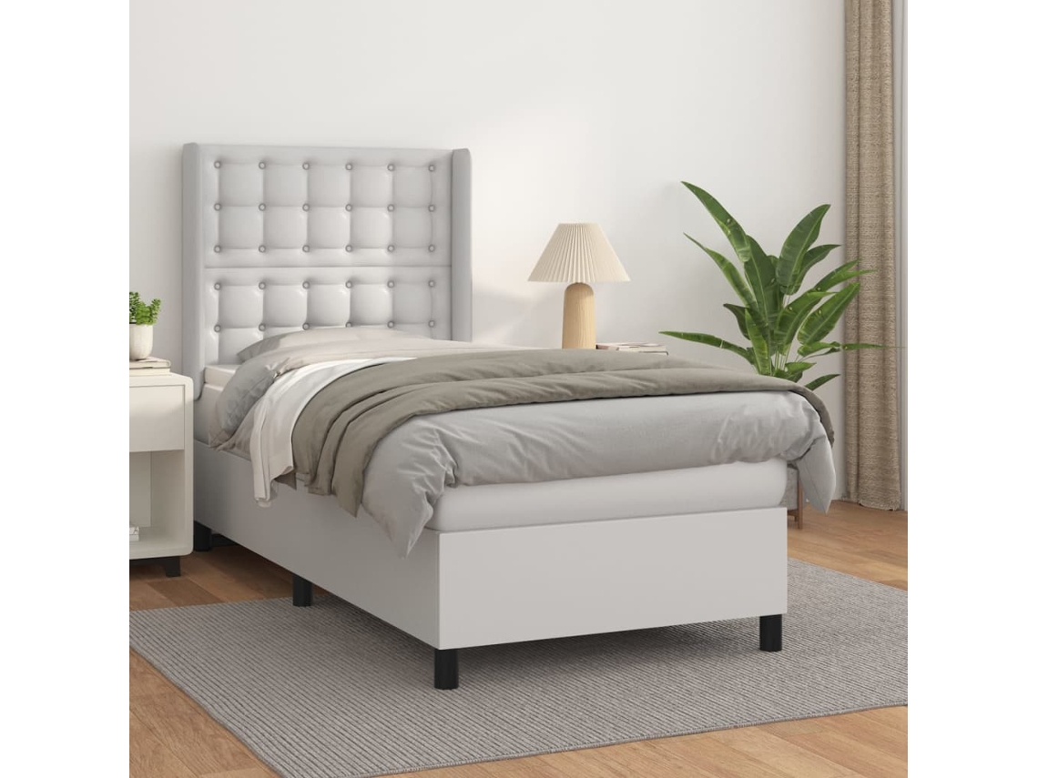Vidaxl Cama Com Molas/colchão 80x200 Cm Couro Artificial Branco