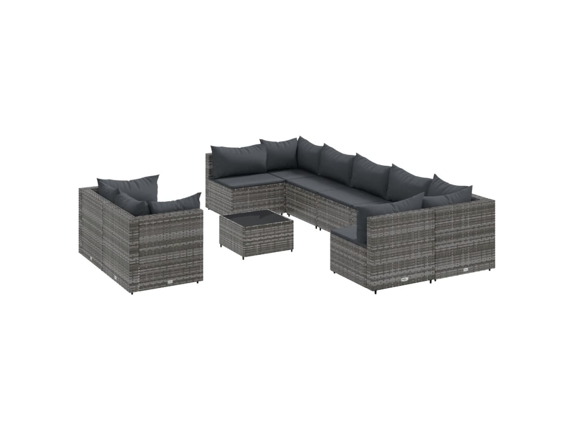 Maison Exclusive - 10 Pcs Conjunto Sofás De Jardim C/ Almofadões Vime Pe Cinzento